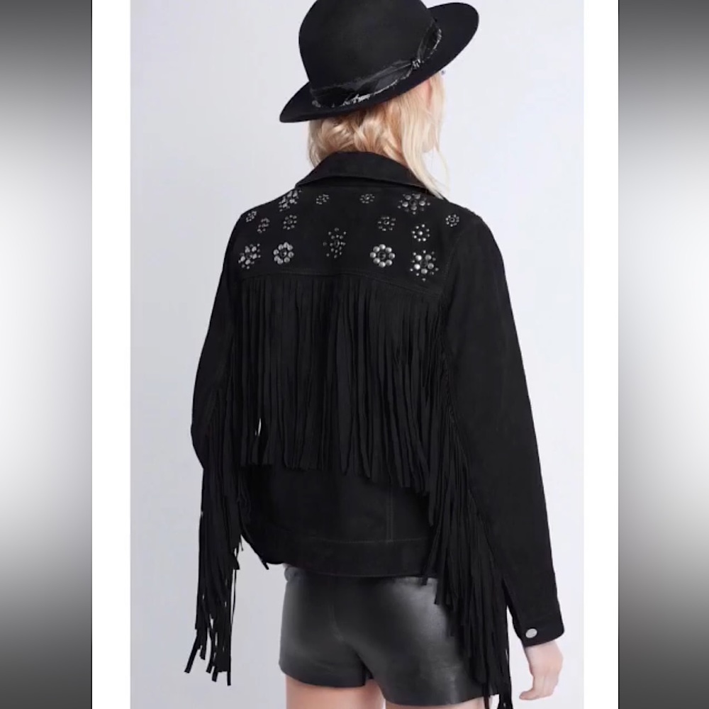 ZADIG & VOLTAIRE BLACK FRINGE SUEDE JACKET